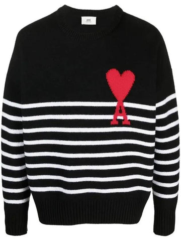 Men's Striped Overfit Knit Top Black - AMI - BALAAN.