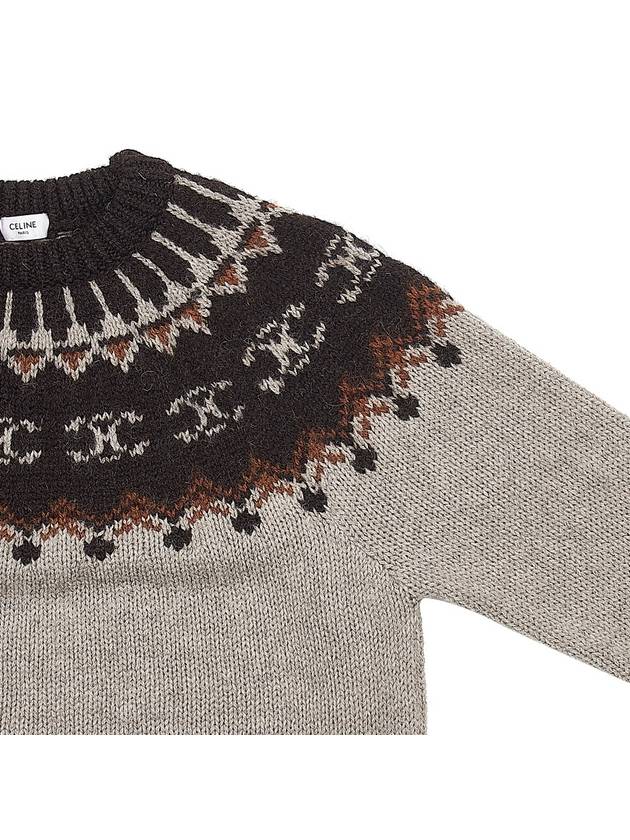 Triomphe Fair Isle Crew Neck Knit Top Grey Brown - CELINE - BALAAN 5