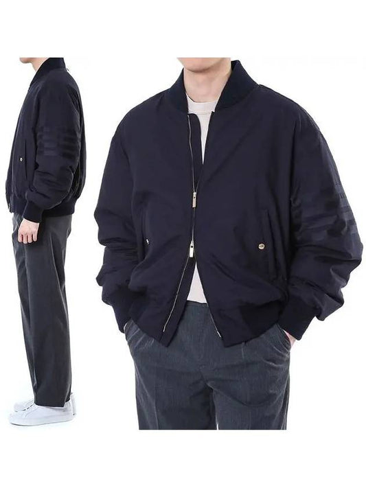 4 Bar Oversized Down Bomber Jacket Navy - THOM BROWNE - BALAAN 2