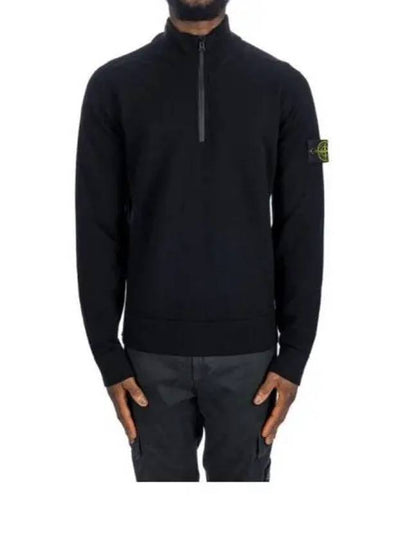 Half Zip-Up Stretch Wool Knit Top Black - STONE ISLAND - BALAAN 2