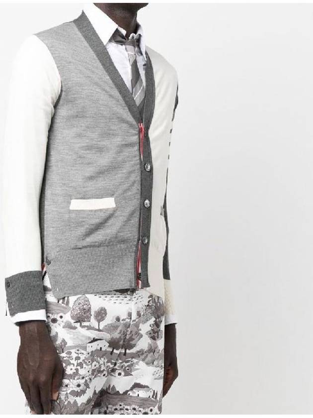 Men's Sustainable Classic Diagonal Wool Cardigan Tonal Grey - THOM BROWNE - BALAAN 4