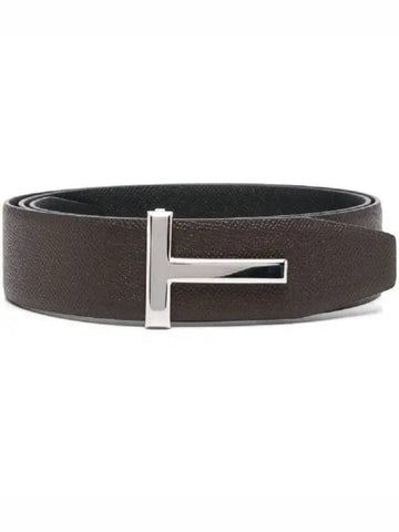 T logo silver buckle reversible 40MM belt chocolate black belt TB178 LCL220S 3BN1 - TOM FORD - BALAAN 1