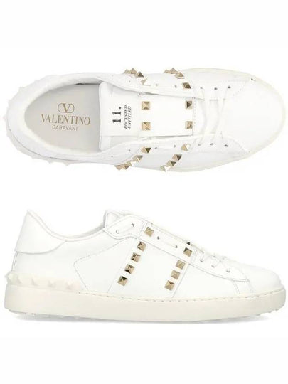 Rockstud Untitled Calfskin Low Top Sneakers White - VALENTINO - BALAAN 2