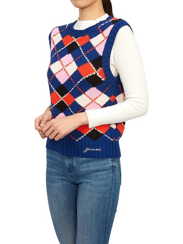 Graphic Cotton Vest Blue - GANNI - BALAAN 8