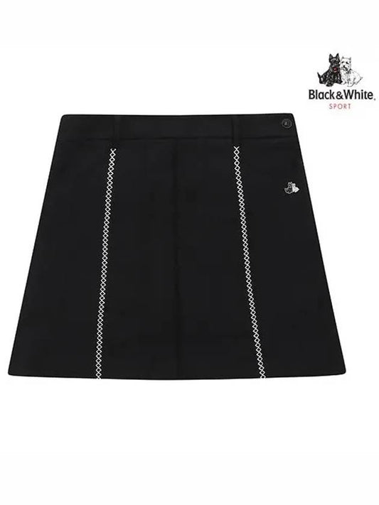 pleated embroidery A-line culottes 4022LASOBLACK - BLACK&WHITE - BALAAN 1