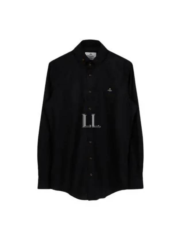 Men's Embroidered ORB Logo Long Sleeve Shirt Black - VIVIENNE WESTWOOD - BALAAN 2