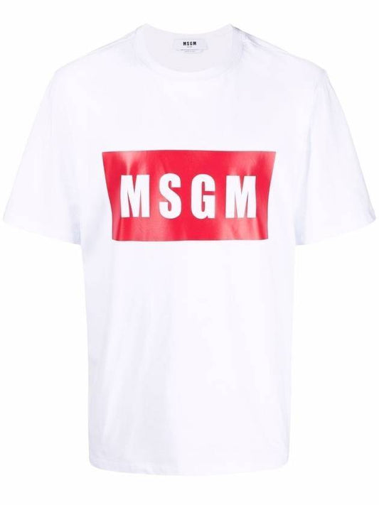 Men's Box Logo Print Short Sleeve T-Shirt White - MSGM - BALAAN 1