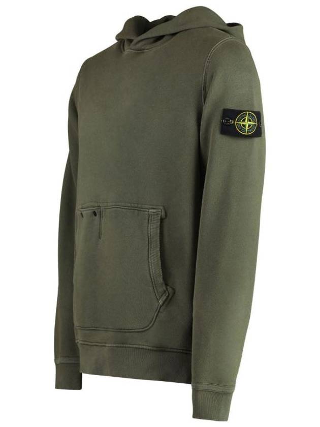 Old Effect Cotton Diagonal Fleece Hoodie Green - STONE ISLAND - BALAAN 4