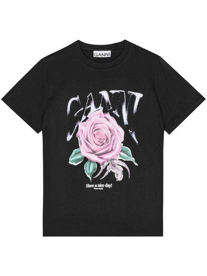 Basic Rose Relax Jersey Short Sleeve T-Shirt Black - GANNI - BALAAN 2