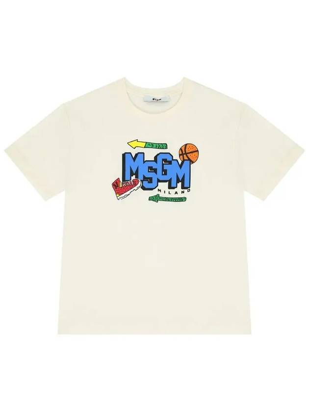 Kids Logo Print T Shirt Cream F4MSJBTH246 013 - MSGM - BALAAN 2