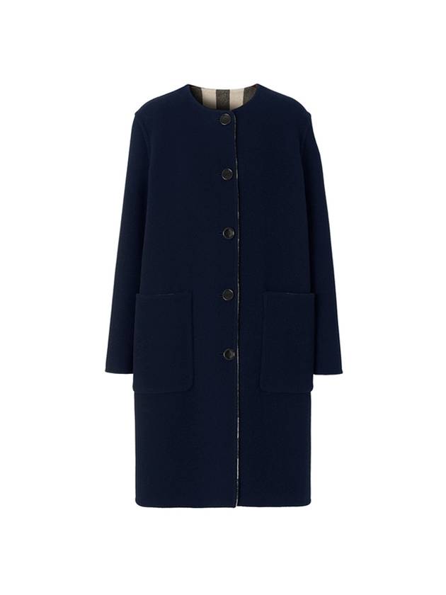 Tisbury Reversible Check Wool Single Coat Navy - BURBERRY - BALAAN 1