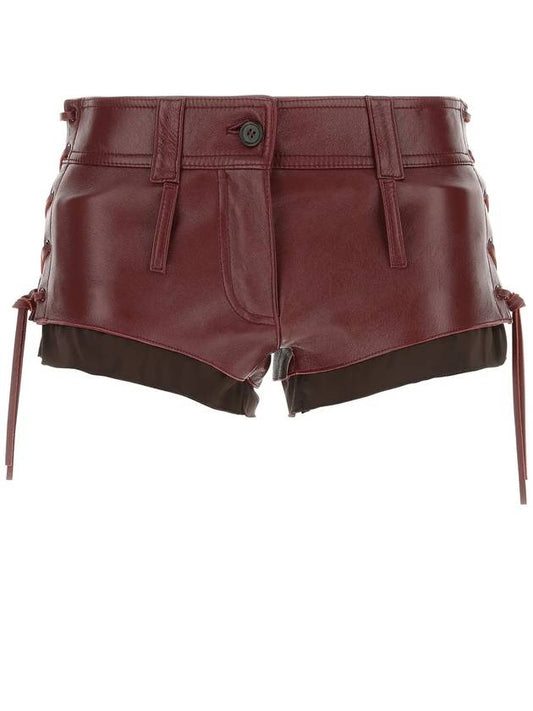 Women's Nappa Leather Shorts Amaranth Red - MIU MIU - BALAAN 2