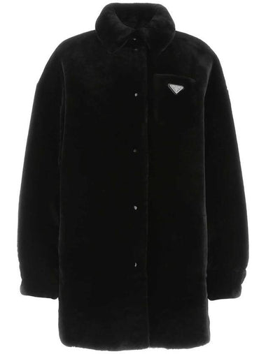 Triangle Logo Reversible Gabardine Shearling Coat Black - PRADA - BALAAN 1