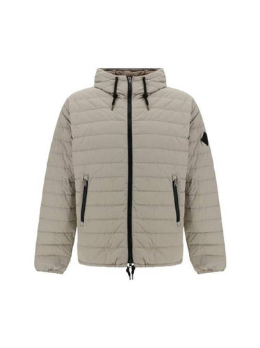 Signature Logo Patch Hooded Down Jacket Grey - HERNO - BALAAN 1