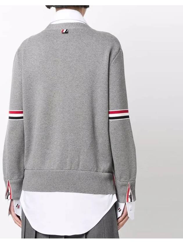 Women's Cotton Pointelle Cable Knit Short Sleeve Cardigan Light Grey - THOM BROWNE - BALAAN 5