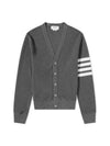 4 Bar Open Raschel Stitch V Neck Cardigan Grey - THOM BROWNE - BALAAN 2