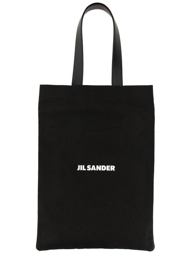 Logo Print Large Cotton Tote Bag Black - JIL SANDER - BALAAN 2