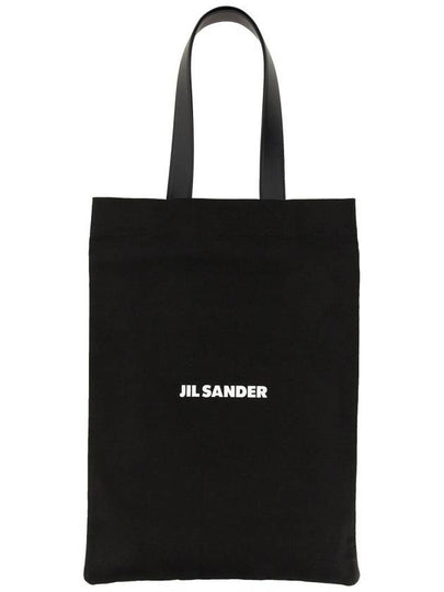 Logo Print Large Cotton Tote Bag Black - JIL SANDER - BALAAN 2