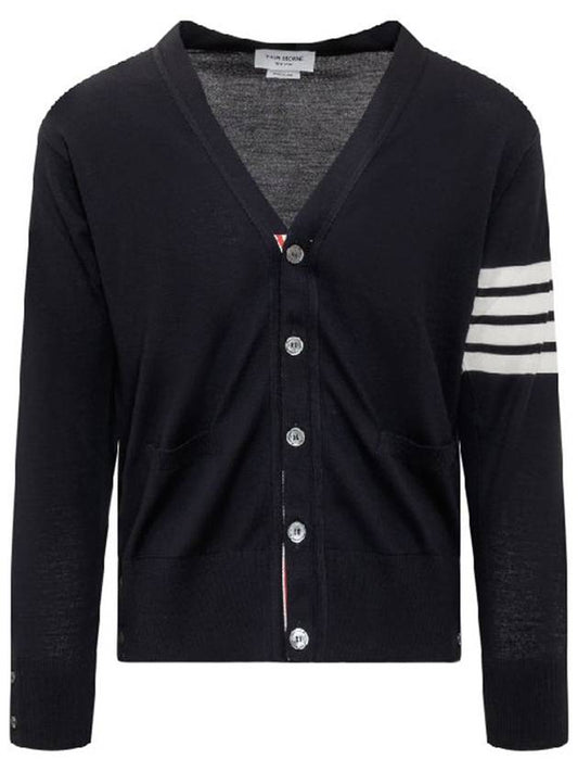 Men's Sustainable Classic Diagonal Wool Cardigan Navy - THOM BROWNE - BALAAN 2