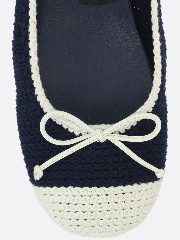 Elastic Band Detail Crochet Knit Ballerina Navy - MIU MIU - BALAAN 5