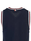 Women's Classic Pique Stripe V-Neck Cotton Tennis Dress Navy - THOM BROWNE - BALAAN 6