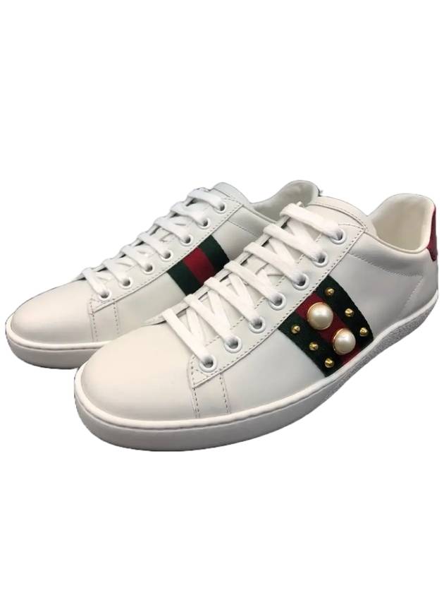 Ace Stud Leather Low Top Sneakers White - GUCCI - BALAAN 3