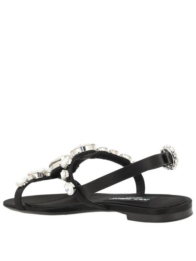 Black Sandals With Embroidered Stones Decorations In Satin Woman - DOLCE&GABBANA - BALAAN 3