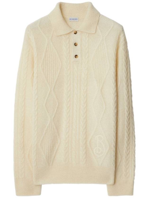 Aran Cable Polo Knit Top Snow - BURBERRY - BALAAN 2