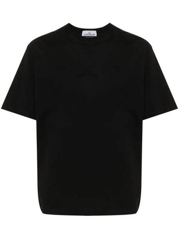 Garment Dyed Embroidered Logo Short Sleeve T-Shirt Black - STONE ISLAND - BALAAN 1