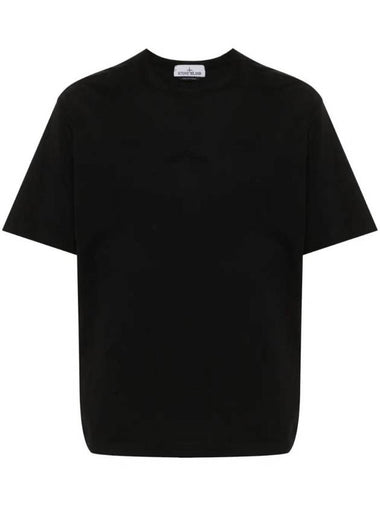 Garment Dyed Embroidered Logo Short Sleeve T-Shirt Black - STONE ISLAND - BALAAN 1