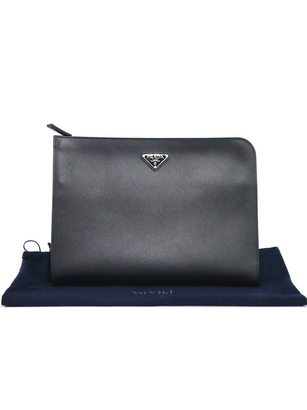 Prada 2VN003 Black Saffiano Silver Triangle Logo Pouch Clutch - PRADA - BALAAN 2