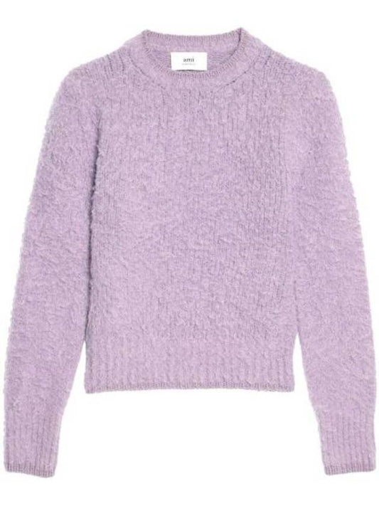 Crew Neck Brushed Wool Alpaca Knit Top Purple - AMI - BALAAN 1