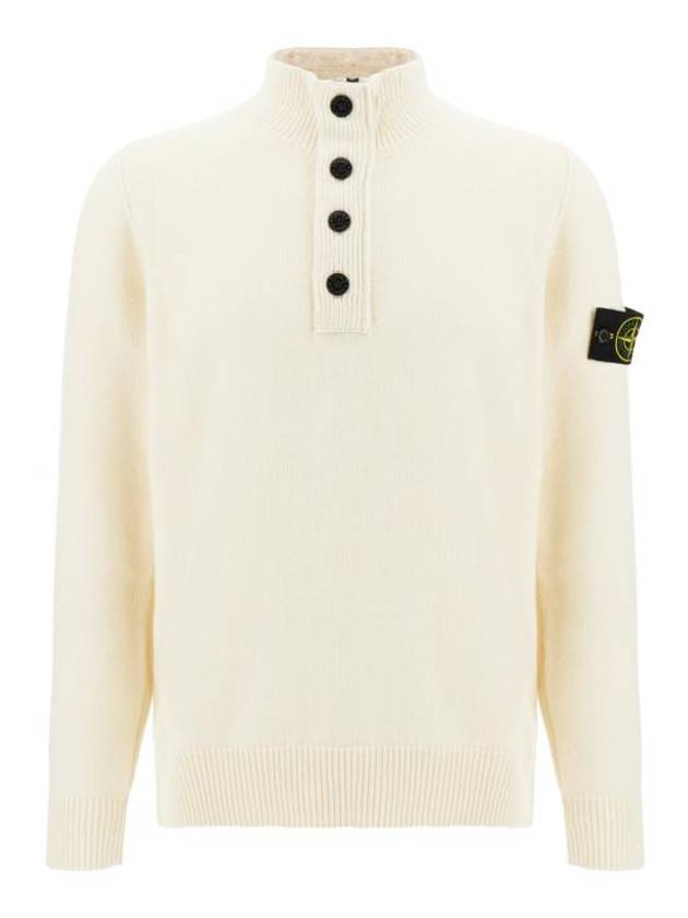 Wappen Patch Half Button Lambswool Knit Top Natural - STONE ISLAND - BALAAN 1