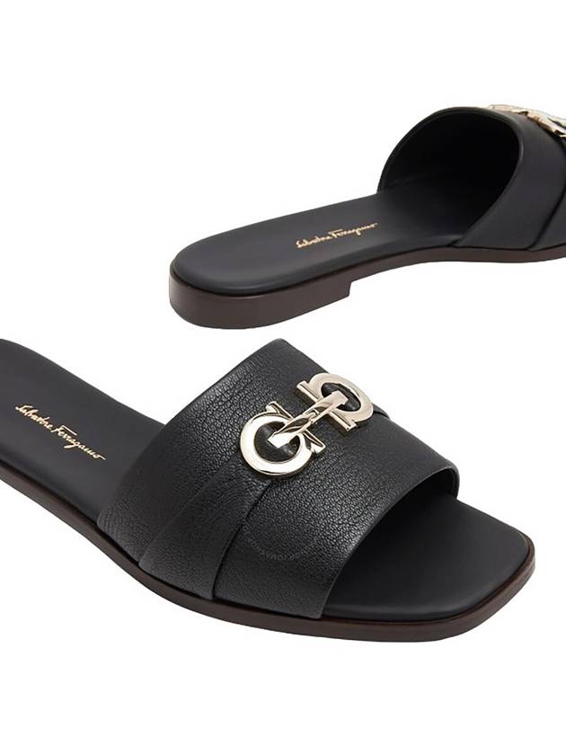 Gancini Leather Slippers Black - SALVATORE FERRAGAMO - BALAAN 3