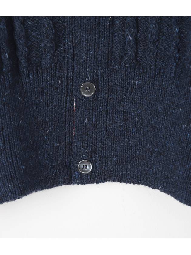 Donegal Twist Cable 4 Bar Classic V Neck Cardigan Blue - THOM BROWNE - BALAAN 8