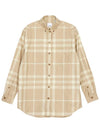 Women's Button Down Collar Check Cotton Long Sleeve Shirt Beige - BURBERRY - BALAAN 2