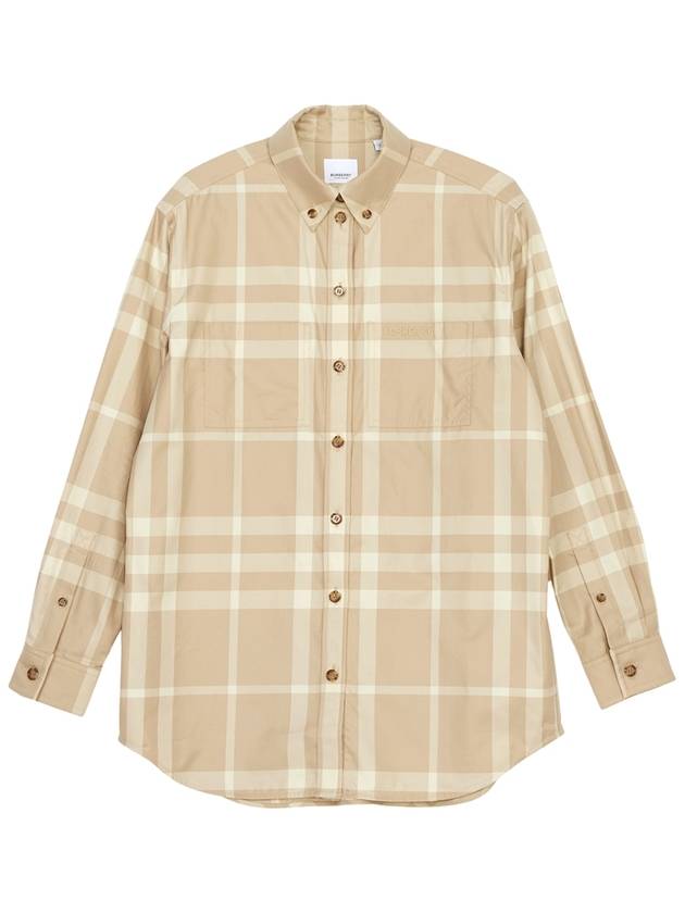 Women's Button Down Collar Check Cotton Long Sleeve Shirt Beige - BURBERRY - BALAAN 2