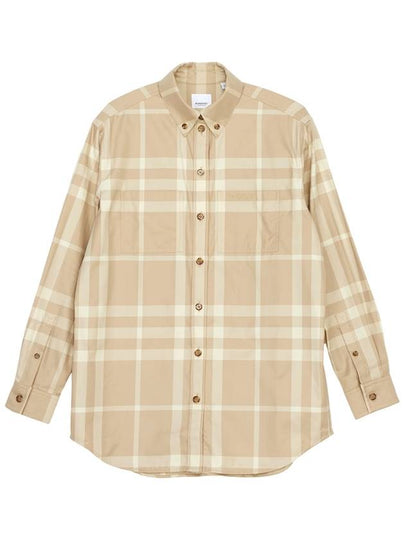 WoMen's Button Down Collar Check Cotton Long Sleeve Shirt Beige - BURBERRY - BALAAN 2