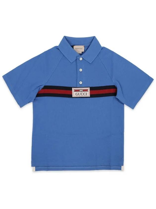 Kids Logo Label Cotton Polo Shirt Blue - GUCCI - BALAAN 3