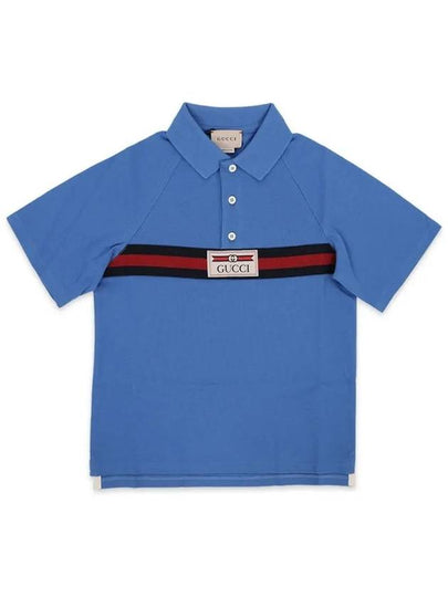 Kids Logo Label Cotton Polo Shirt Blue - GUCCI - BALAAN 2