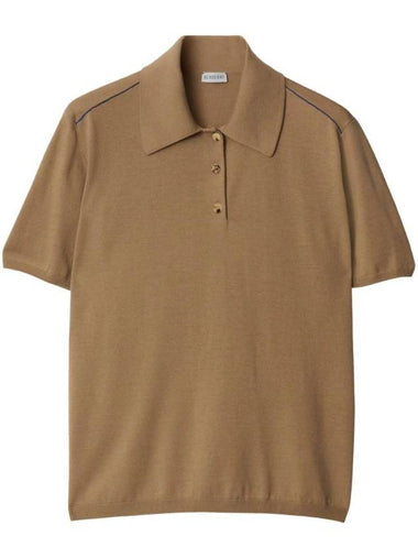 Wool Short Sleeve Polo Shirt Beige - BURBERRY - BALAAN 1