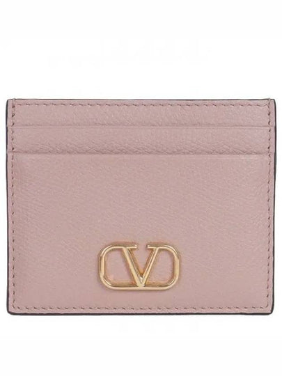 V Logo Signature Card Wallet Rose Cannelle - VALENTINO - BALAAN 2