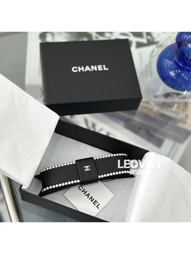 CC logo ribbon pearl pearl leather leather hairpin hair accessory black AA9134 - CHANEL - BALAAN 6