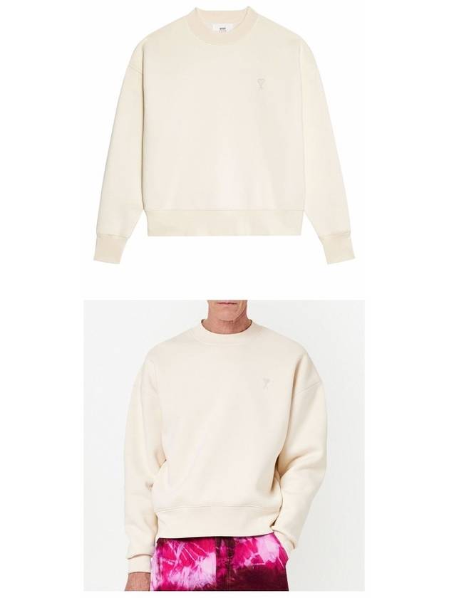 Tone On Tone Mini Logo Round Neck Sweatshirt Beige - AMI - BALAAN 5