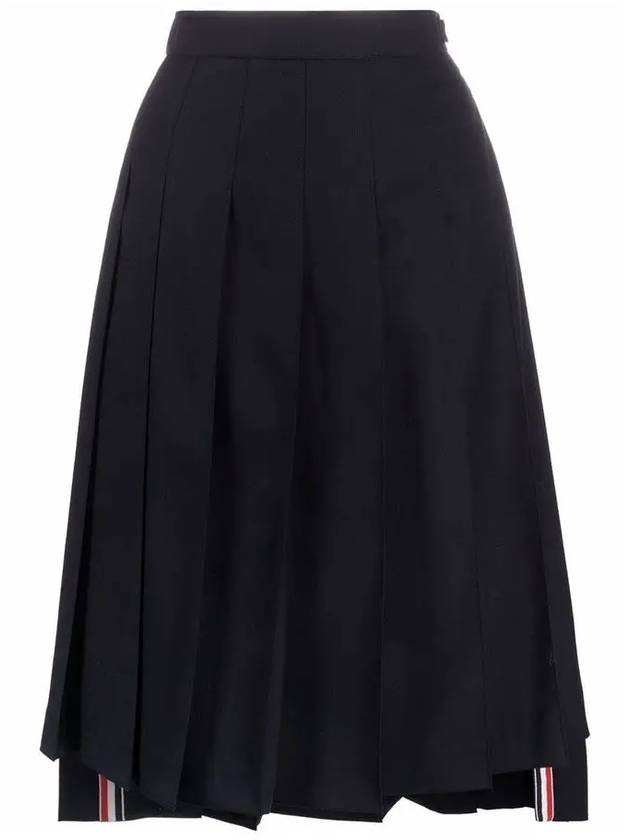 Super 120S Twill Below Knee Pleated Skirt Navy - THOM BROWNE - BALAAN 3