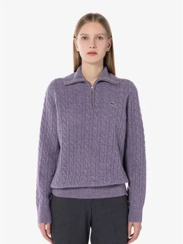 Women s cable half zip up sweater AF913E 54N GFU Domestic product GQ2N24082230815 - LACOSTE - BALAAN 1