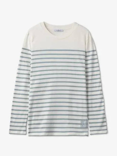 Women's M Logo Hem Striped Cotton Long Sleeve T-Shirt White Blue - MAX MARA - BALAAN 2