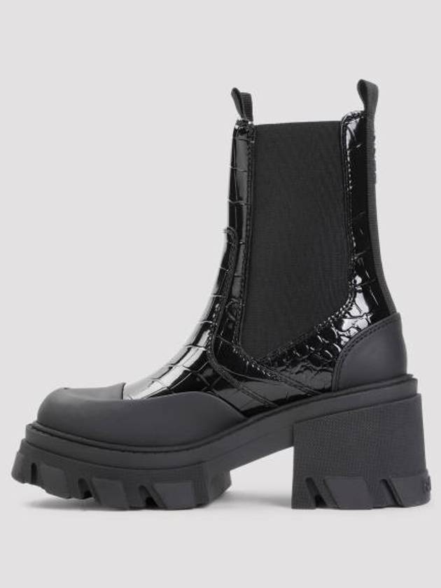 Cleated Patent Croco Heeled Mid Chelsea Boots Black - GANNI - BALAAN 5