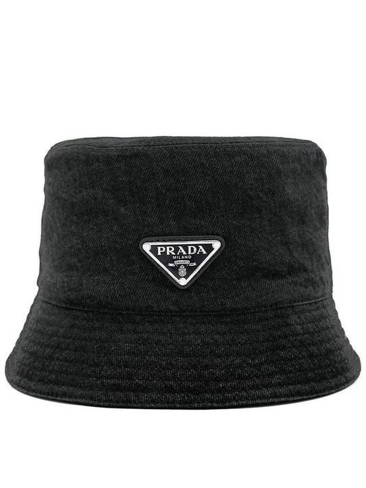 Triangle Logo Denim Bucket Hat Black - PRADA - BALAAN 2