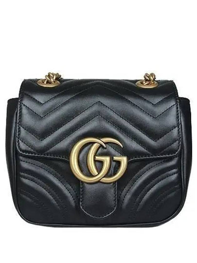 739682 GG gold logo black leather mini matelass marmont chain shoulder bag - GUCCI - BALAAN 2